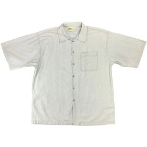 Vtg Bullhead Men's Shirt XL Gray Striped Button Down Short Sleeve Pocket Cotton